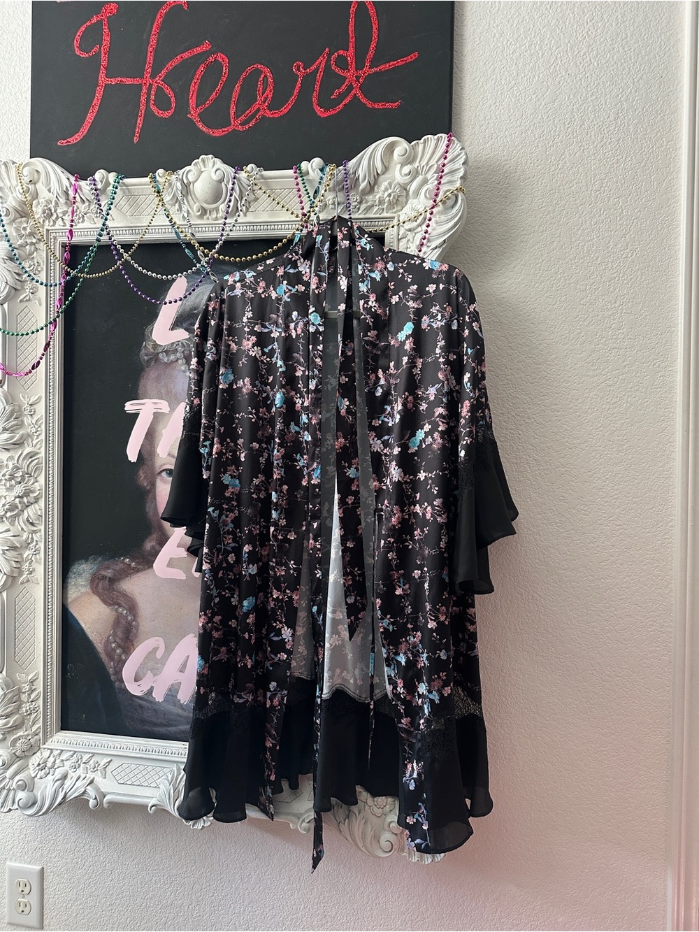Victoria's Secret Black Floral Chiffon Kimono